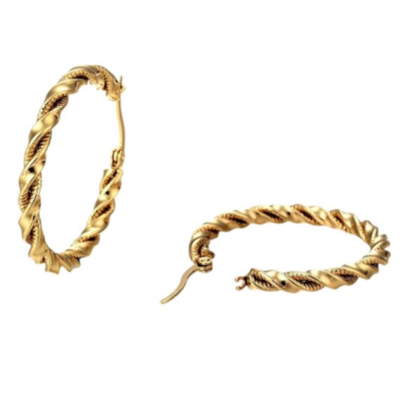 1 1/4 Inch 35mm Hoop Gold Tone Pierced Post Earrings - Picture 4 of 5